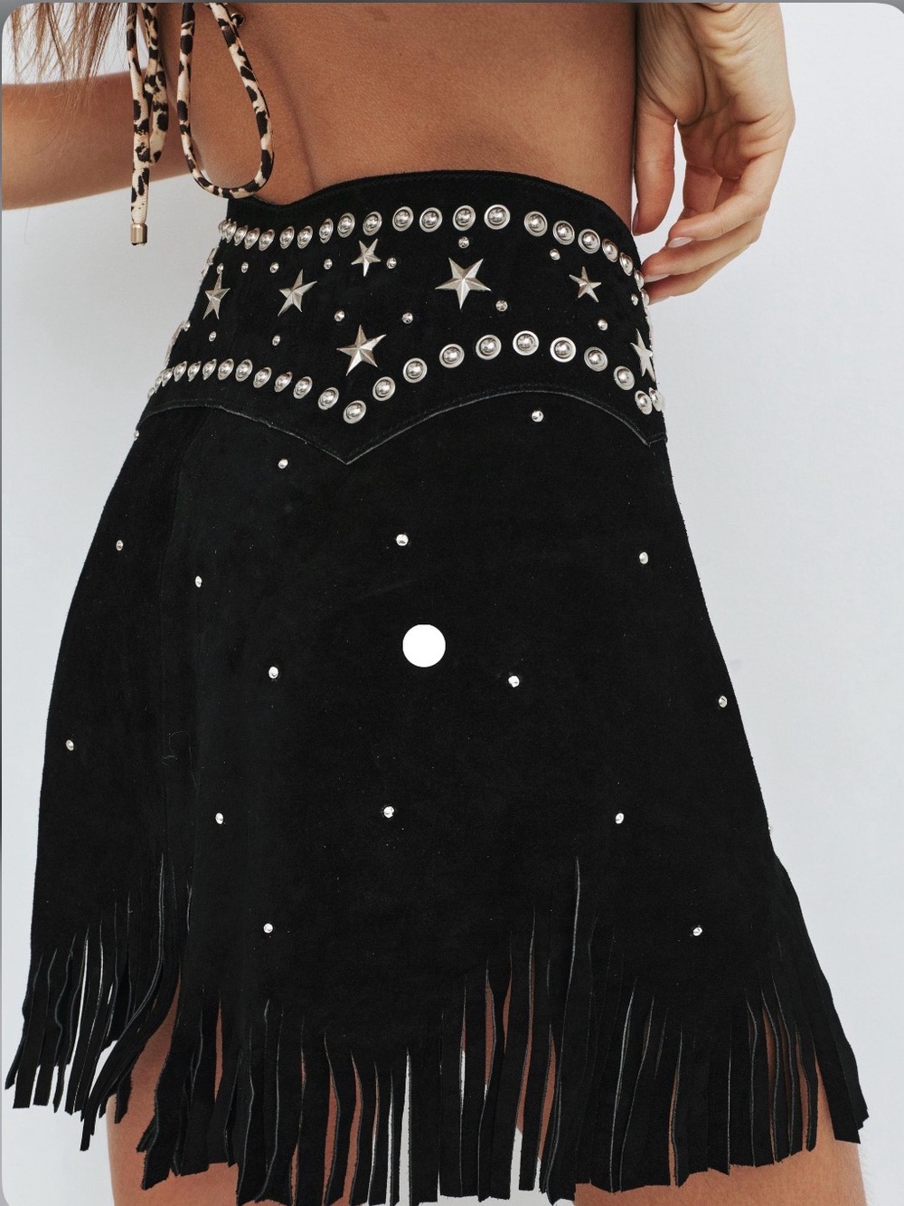 Paris Texas Black Studded Fringe Chap Skirt Belt - Picture 4 of 13